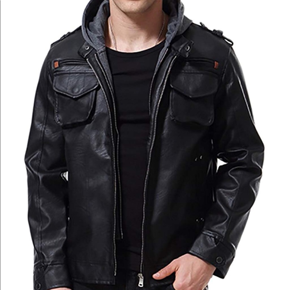 🕶AOWOFS | Faux Leather Jacket With Hood🕶